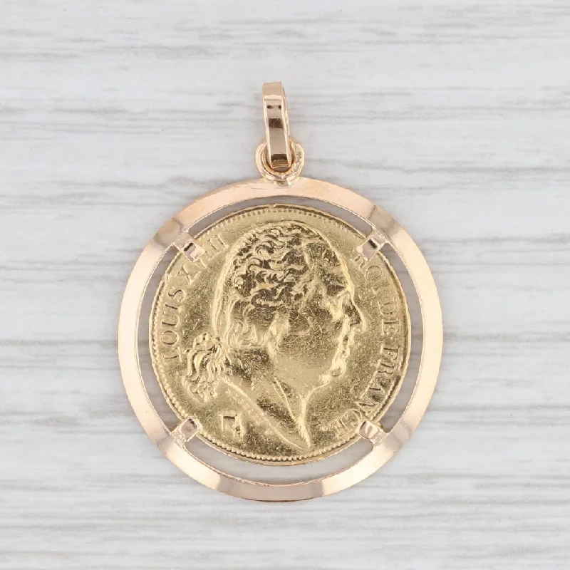 halo engagement rings for women-Genuine 1824 French Franc Coin Pendant 22k 14k Yellow Gold Medallion