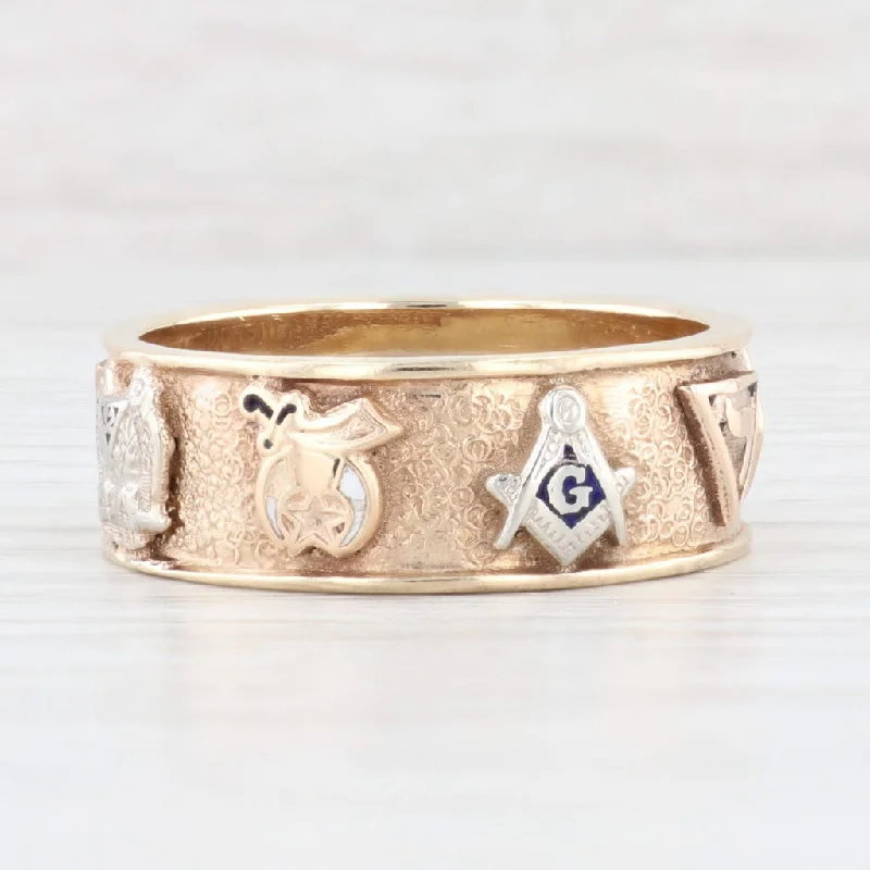 platinum engagement rings for women-Vintage Masonic Emblems Band 10k Gold Scottish Rite York Rite Blue Lodge Ring