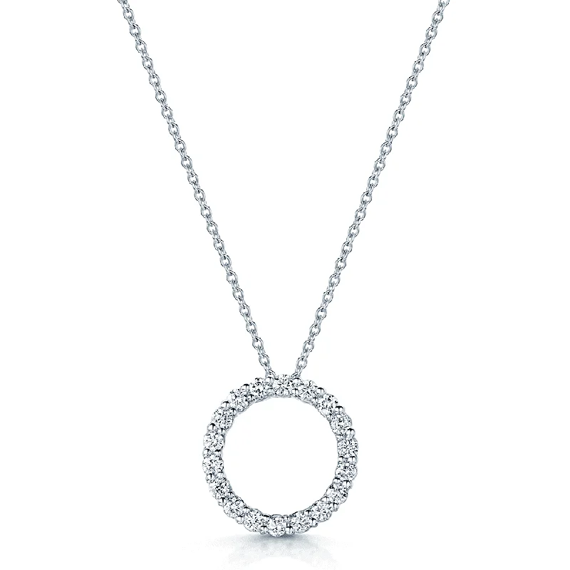 anniversary necklaces for women-18ct White Gold Round Brilliant Cut Diamond Open Circle Pendant