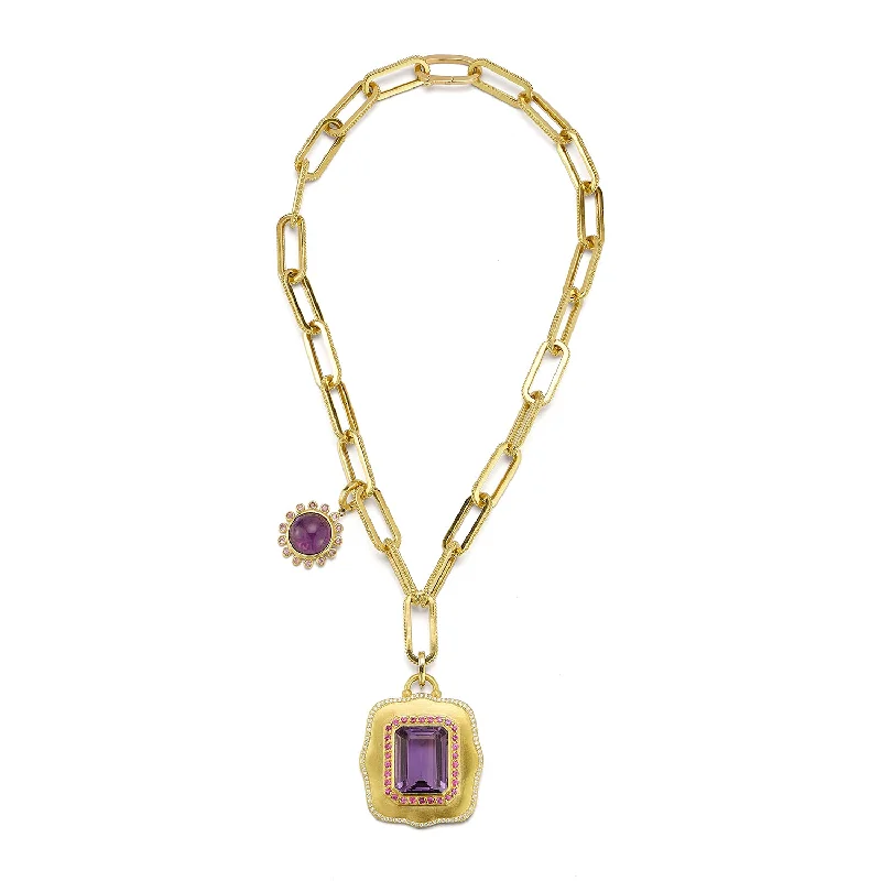 personalized bar necklaces for women-Amethyst Scroll Enhancer with Pink Sapphires & Diamonds