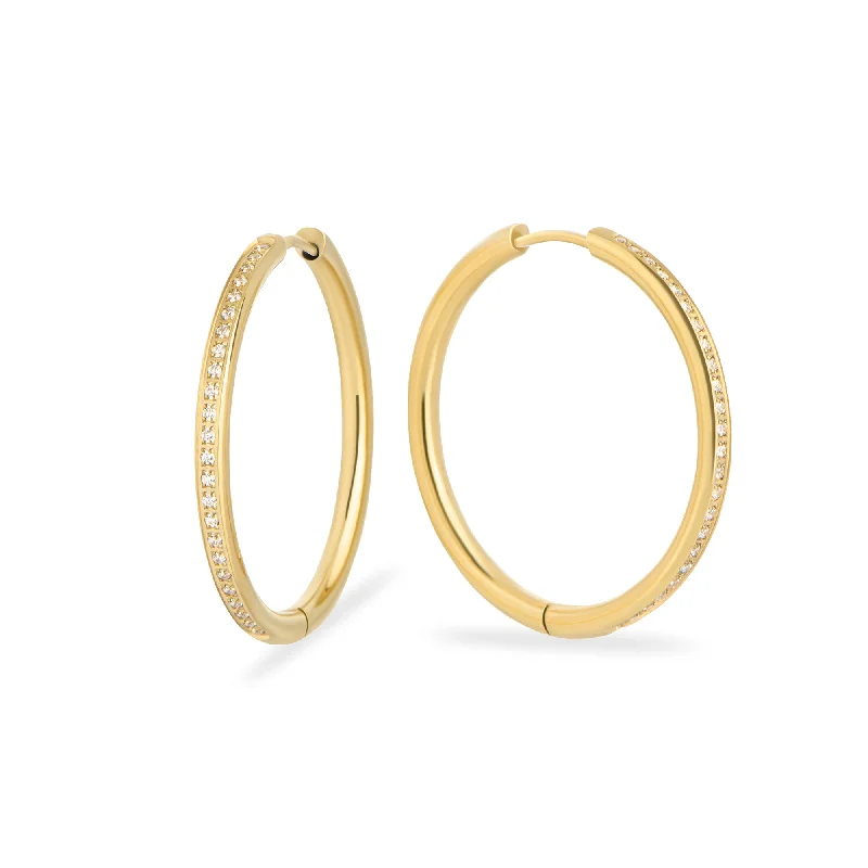 gold drop earrings for women-Stainless thin half eternity hoop earrings