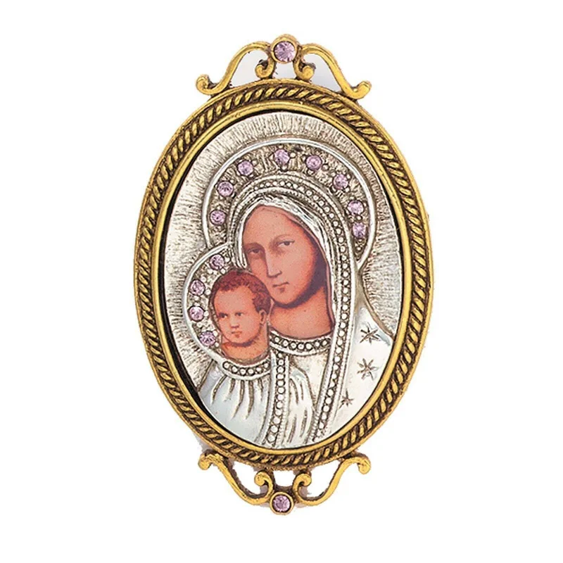 minimalist brooches for women-Symbols Of Faith Iconica Mary And Child Brooch