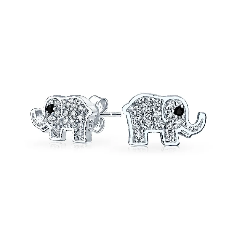 stud earrings for women-Tiny Pave CZ Stud Earrings: Good Luck Wise Elephant in Sterling Silver