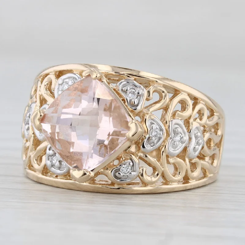 unique engagement rings for women-3.62ctw Morganite Diamond Cocktail Ring 14k Yellow Gold Size 9