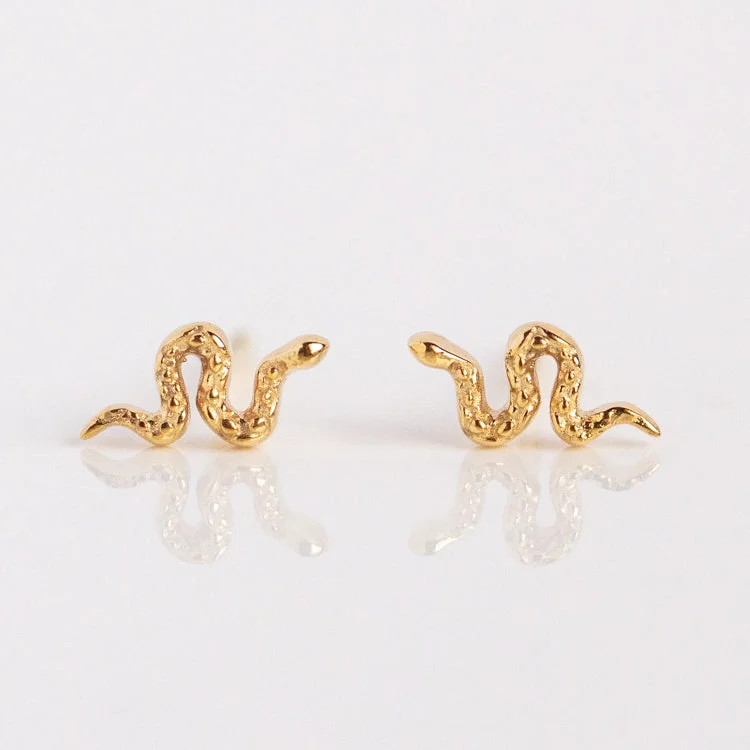 small earrings for women-Solid Gold Slither Snake Studs