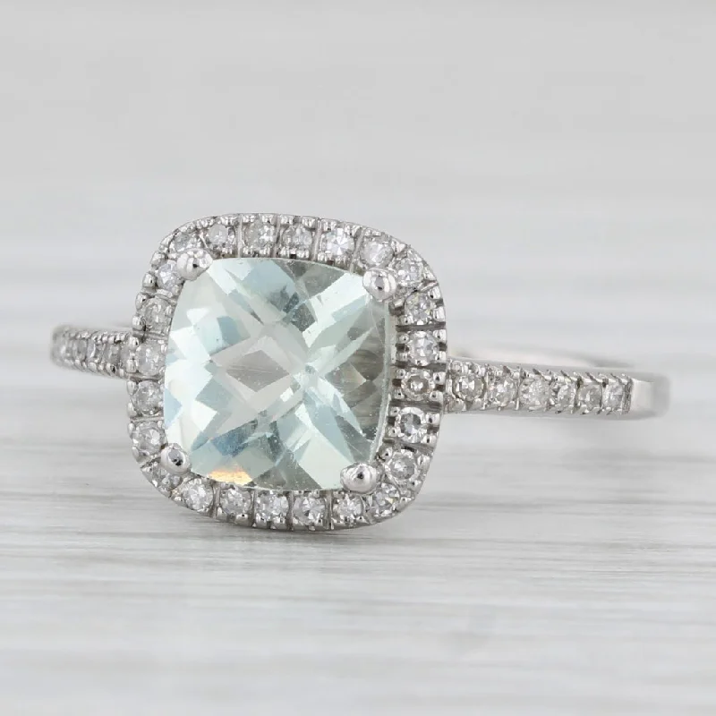 eco-friendly engagement rings for women-1.55ctw Prasiolite Green Amethyst Diamond Halo Ring 14k White Gold Size 6