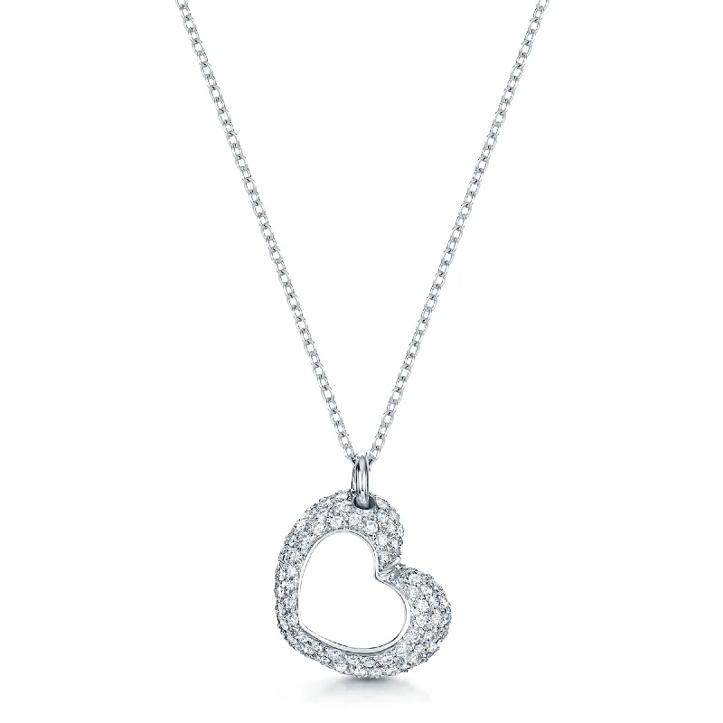 sun necklaces for women-18ct White Gold Round Brilliant Cut Diamond Pave Set Heart Pendant