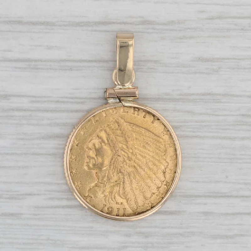 princess-cut diamond engagement rings for women-1911 Indian Head $2.5 Gold Coin Pendant 14k 900 American Eagle