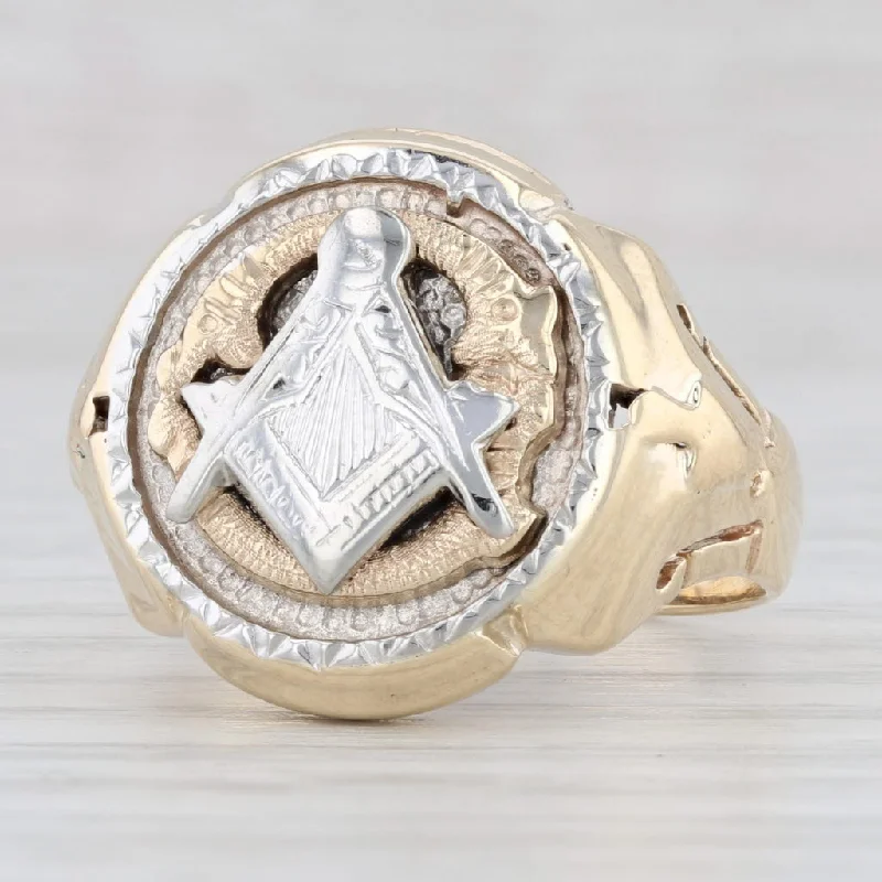 vintage diamond engagement rings for women-Vintage Masonic Blue Lodge Signet Ring 10k Gold Size 9.25 Square Compass