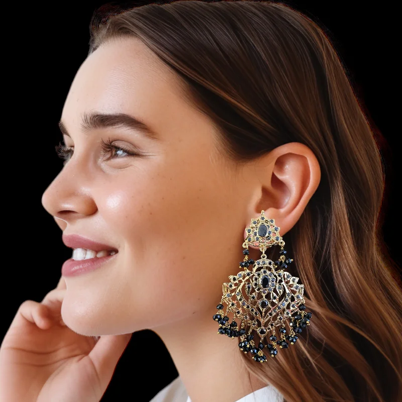 luxury pearl earrings for women-DER721  Ekta gold plated earrings - BLACK  ( READY TO SHIP )