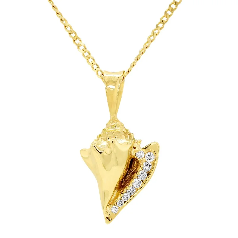 heart-shaped necklaces for women-YELLOW GOLD CONCH SHELL PENDANT WITH DIAMONDS, 1/2 CT TW