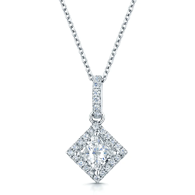 beaded necklaces for women-18ct White Gold Offset Princess Cut Diamond Pendant