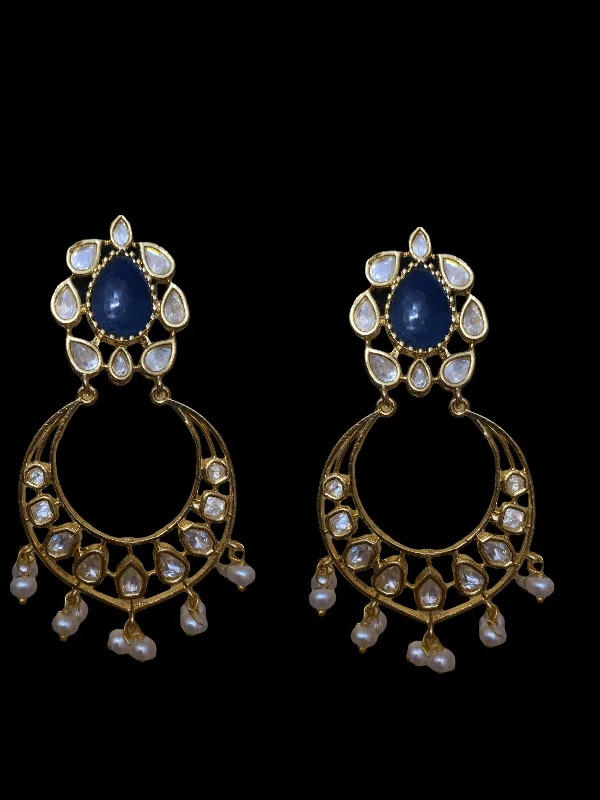 emerald earrings for women-DER66 Evie cz earrings in fresh water pearls - BLUE ( READY TO SHIP)