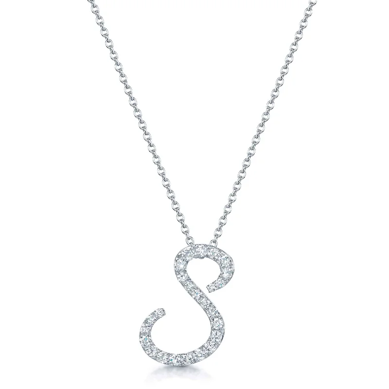 elegant diamond necklaces for women-18ct White Gold Diamond Initial "S" Pendant