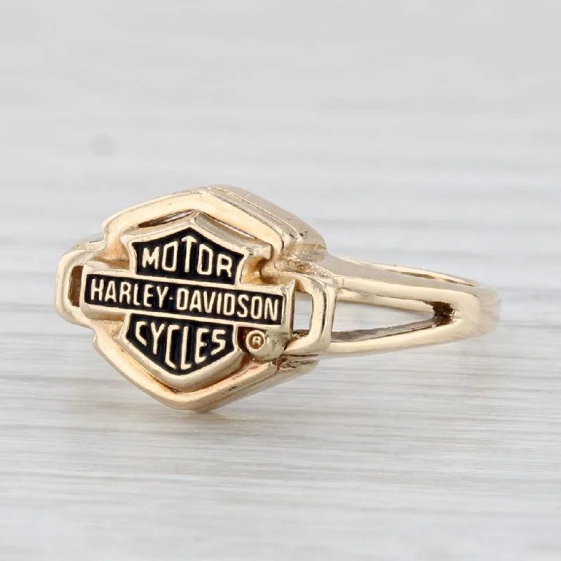 princess-cut engagement rings for women-Harley Davidson Motorcycles Logo Signet Ring 10k Yellow Gold Size 7.25 Stamper