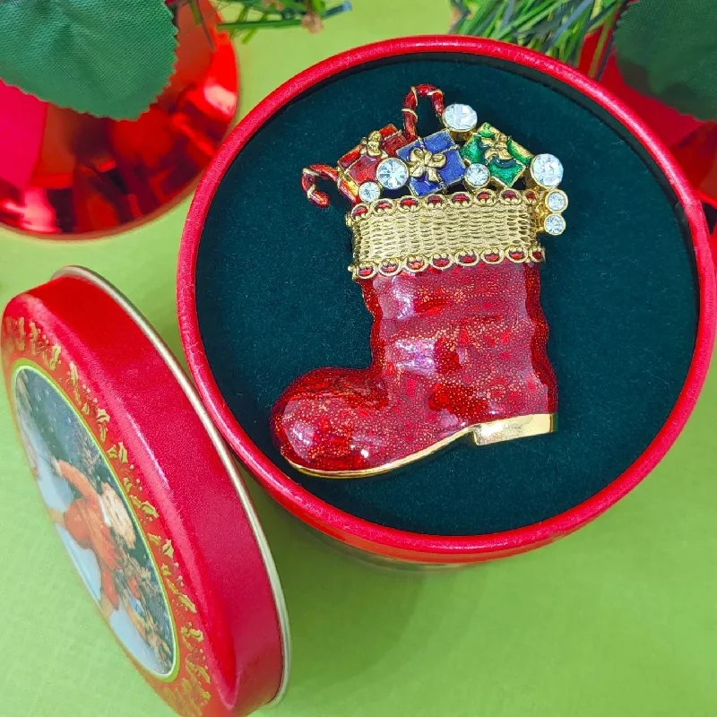 crown brooches for women-1928 Jewelry Red Christmas Boot Crystal & Gifts Brooch