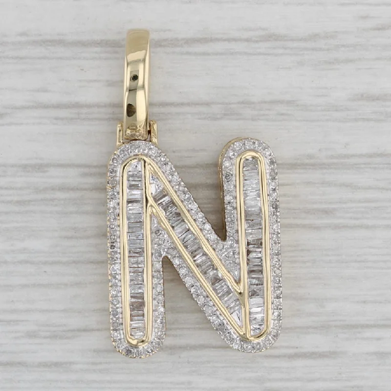 custom engagement rings for women-0.52ctw Diamond Letter Initial "N" Pendant 10k Yellow Gold