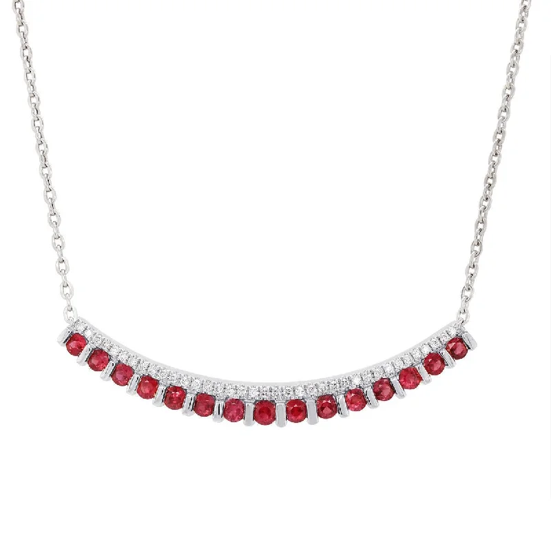 layered necklaces for women-MODERN WHITE GOLD PENDANT WITH RUBIES AND DIAMONDS, .17 CT TW