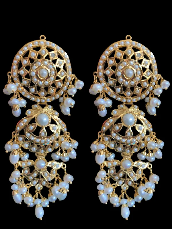 anniversary earrings for women-MAYA 92.5 silver gold plated earrings in pearls