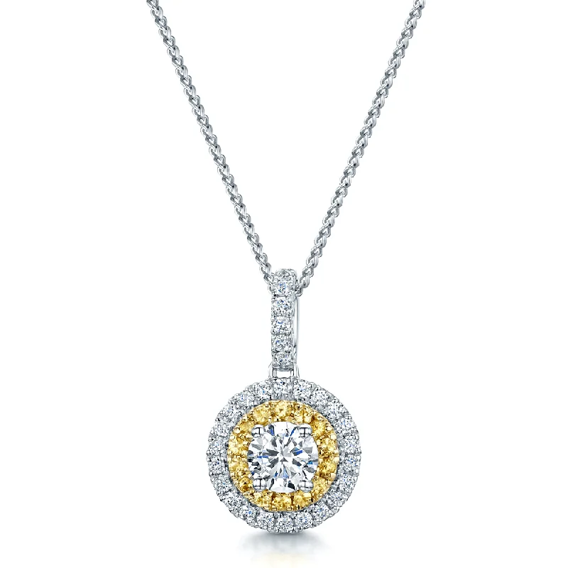 layered gold necklaces for women-18ct White Gold Diamond & Yellow Sapphire Halo Pendant