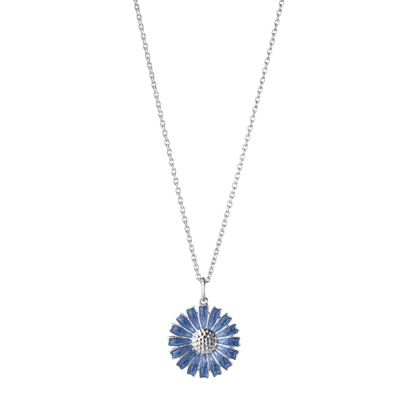 chunky gold necklaces for women-Daisy Silver And Blue Enamel Pendant