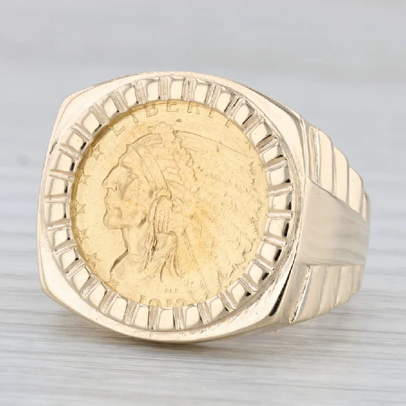 affordable wedding engagement rings for women-Authentic 1913 Indian Head $2.5 Gold Coin Ring 10k 900 Yellow Gold Size 11.25