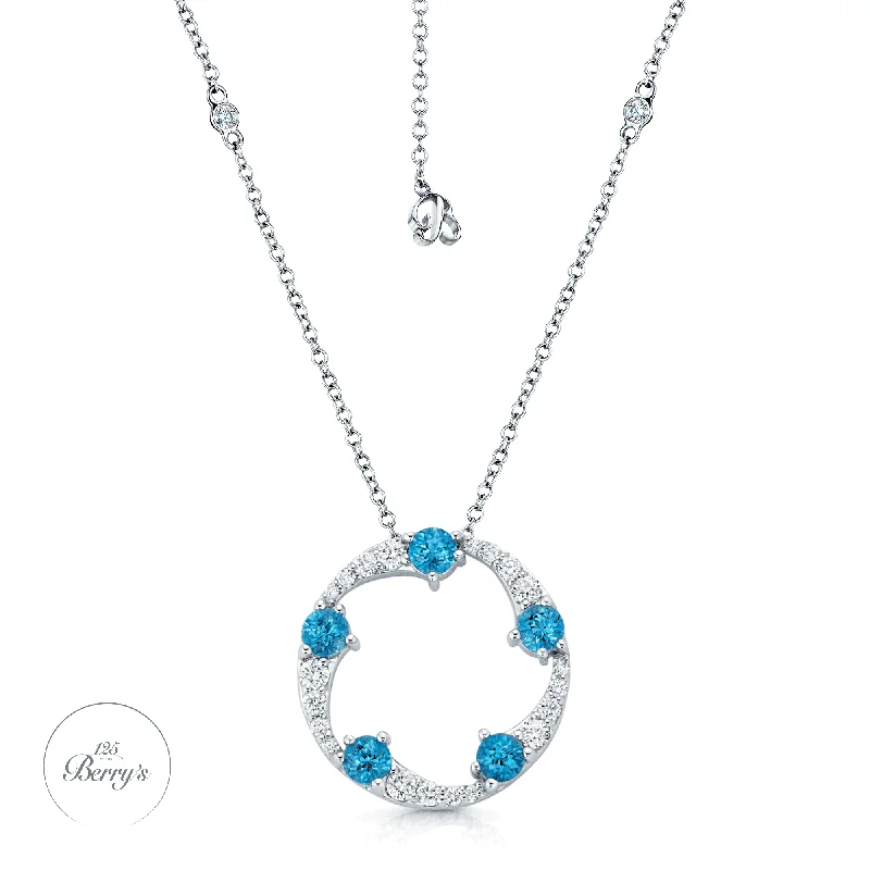 personalized bar necklaces for women-OPEIA Collection 18ct White Gold Aquamarine And Diamond Fancy Large Circle Pendant With Chain