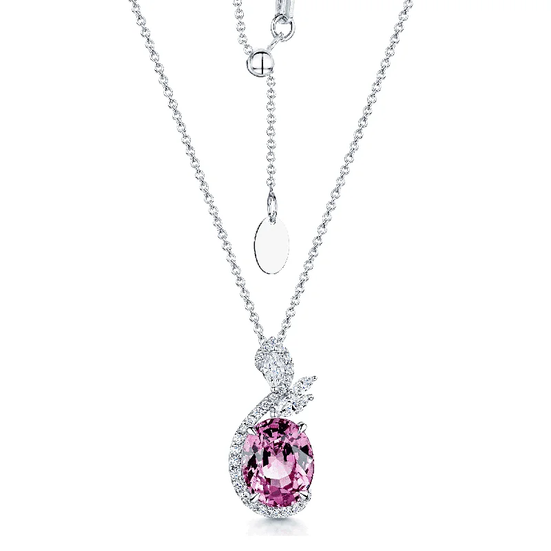 animal-shaped necklaces for women-18ct White Gold Spinel & Diamond Pendant With Open Halo Twist Design Of Round Brilliant & Marquise Cut Diamonds