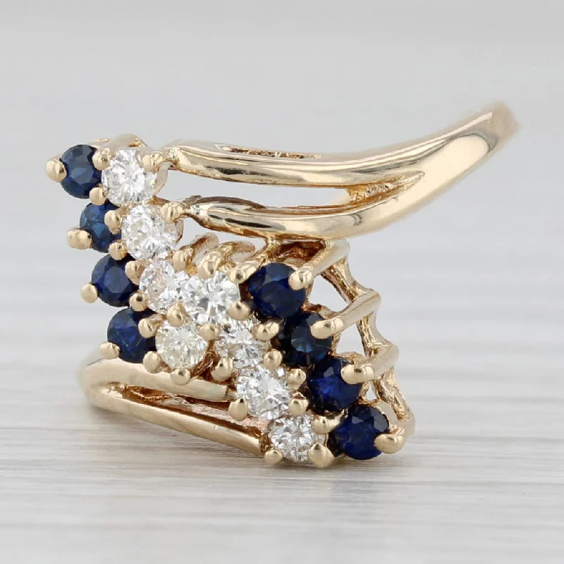 heart-cut engagement rings for women-0.56ctw Blue Sapphire Diamond Cluster Bypass Ring 10k Yellow Gold Size 6.5