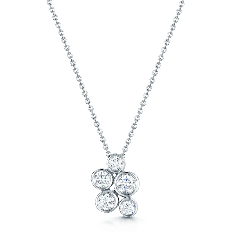 long necklaces for women-18ct White Gold Round Brilliant Cut Diamond Bubble Rub Over Pendant