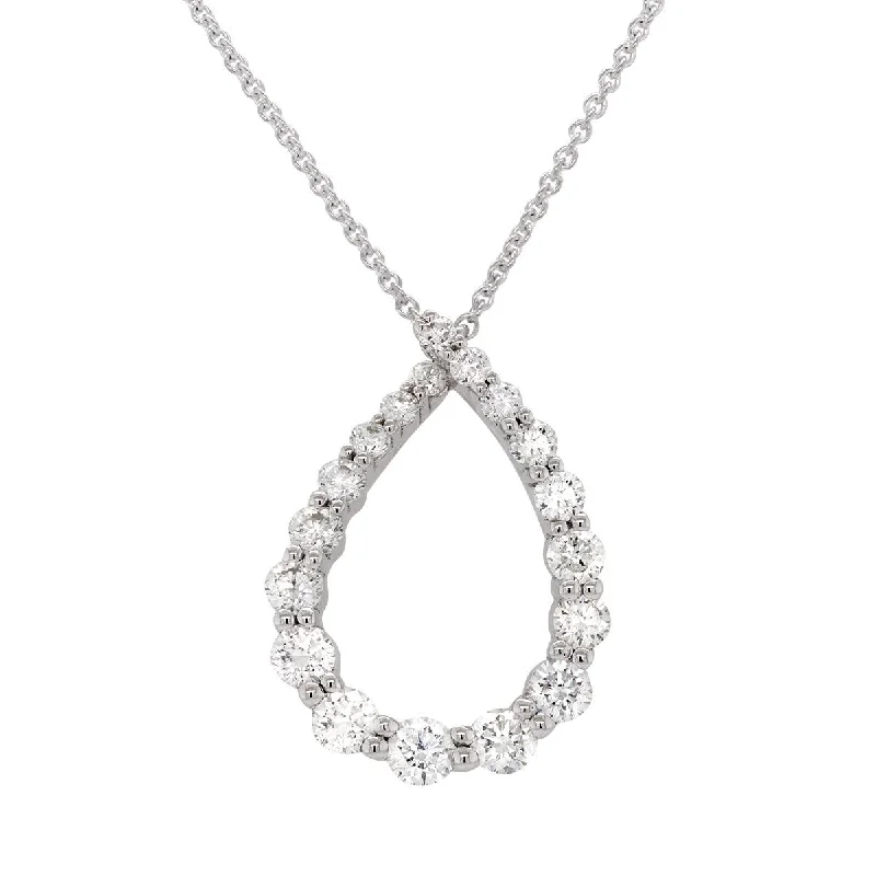 custom-designed necklaces for women-WHITE GOLD TEAR DROP SHAPED PENDANT WITH DIAMONDS, .84 CT TW