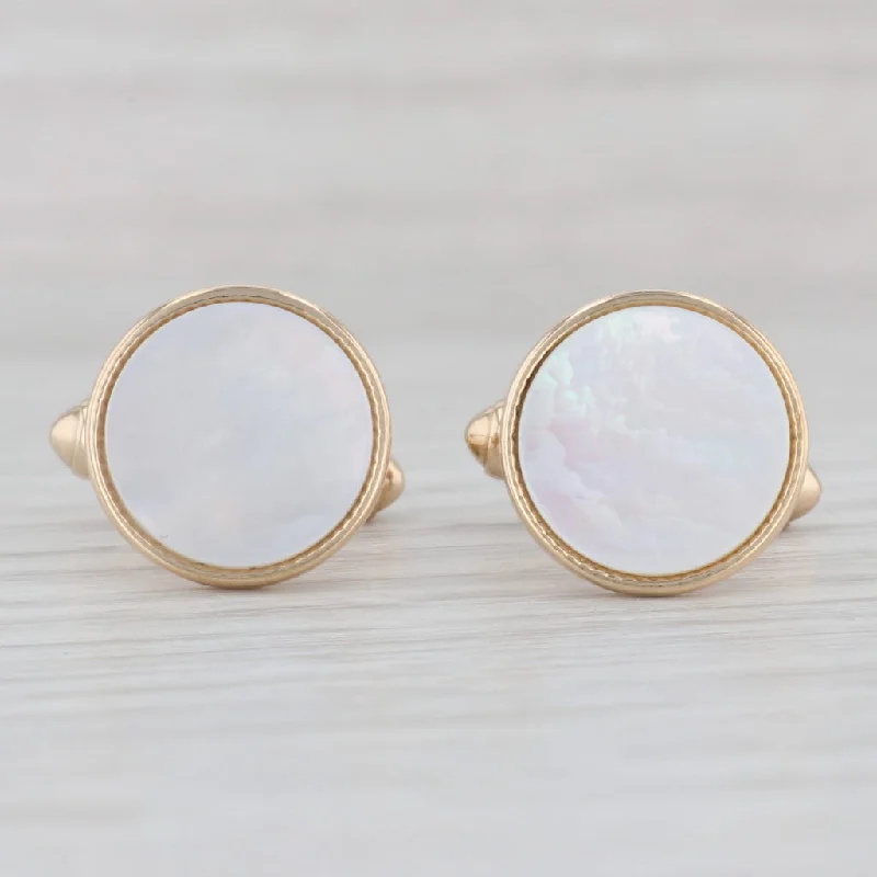 anniversary engagement rings for women-Round Mother of Pearl Cufflinks 14k Yellow Gold Suit Accessories