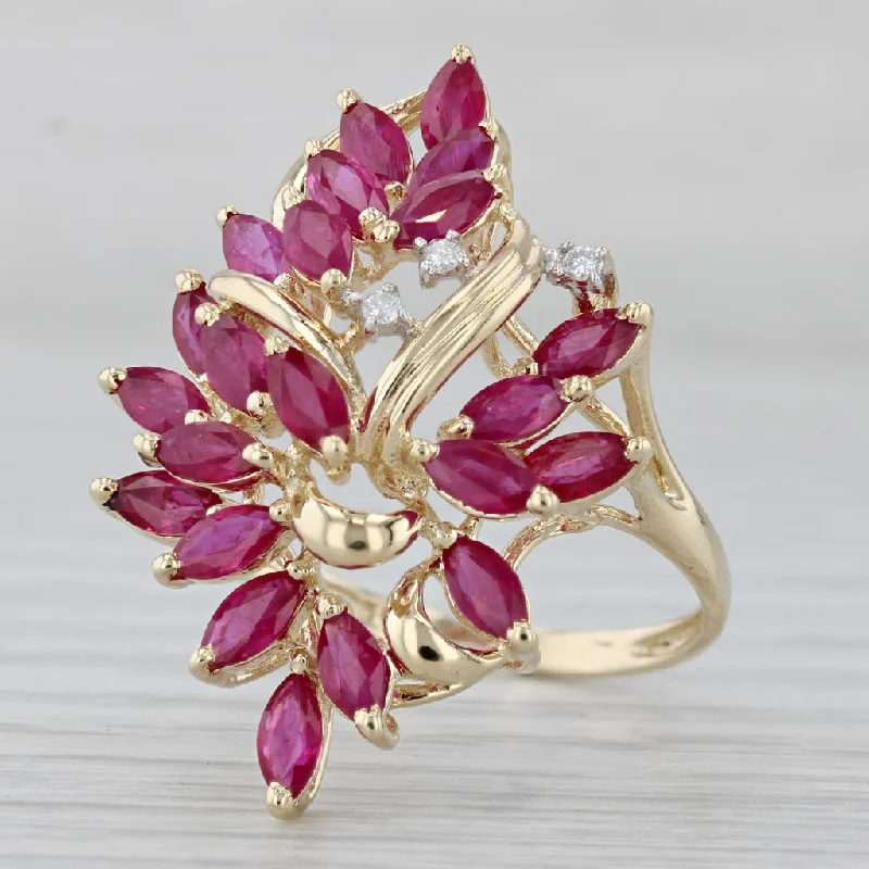 unique diamond engagement rings for women-3.54ctw Ruby Diamond Cluster Cocktail Ring 14k Yellow Gold Size 10.5