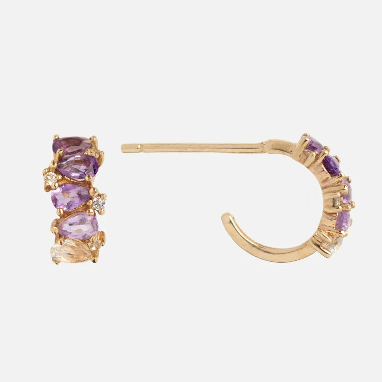 stud earrings for women-Solid Gold Ombre Birthstone Huggie Hoops