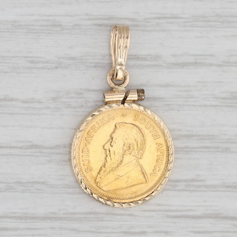 white gold engagement rings for women-1983 1/10 Krugerrand 22k Coin 14k Gold Bezel Pendant South African Charm