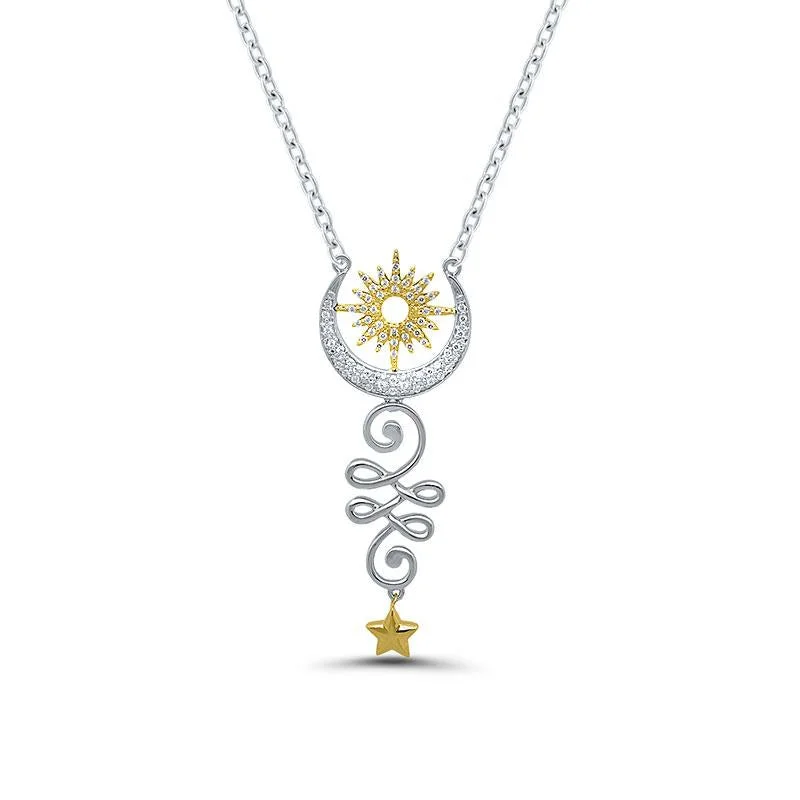 simple necklaces for women-SUN, MOON, AND STARS DIAMOND PENDANT