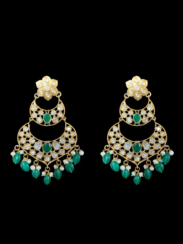 modern earrings for women-DER90 cz earrings in fresh water pearls- emerald   ( READY TO SHIP)