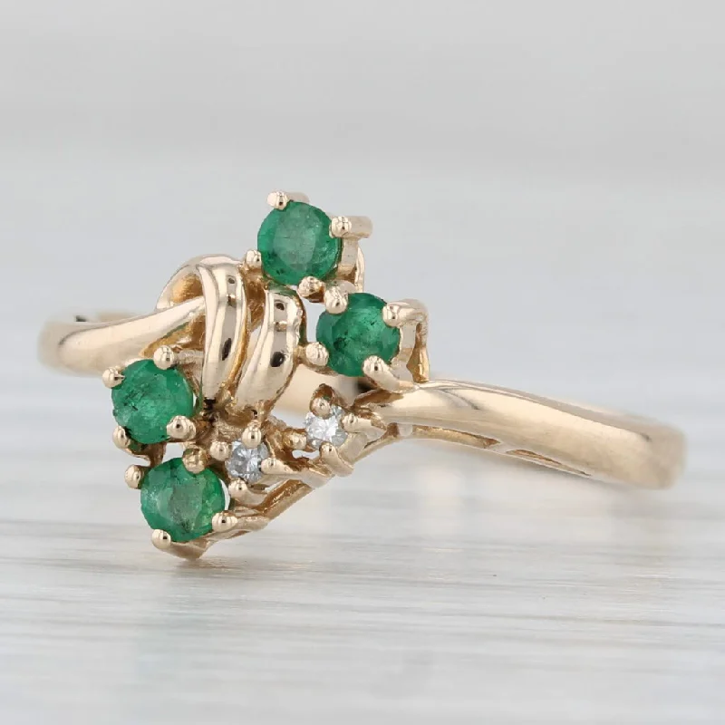 vintage engagement rings with diamonds for women-0.28ctw Emerald Diamond Bypass Ring 14k Yellow Gold Size 8.25