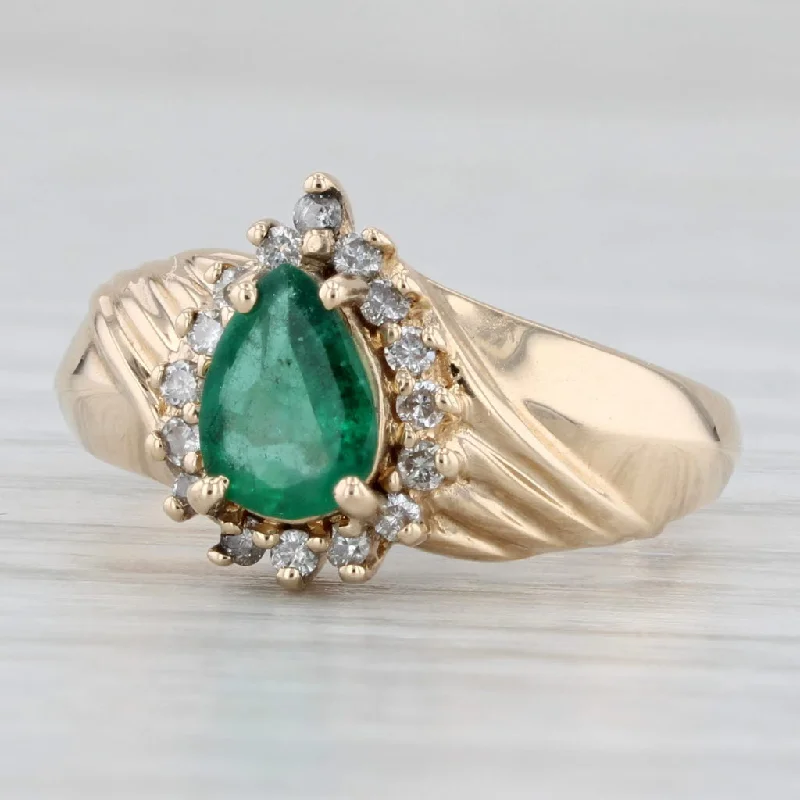 emerald engagement rings with diamonds for women-0.57ctw Pear Emerald Diamond Halo Ring 14k Yellow Gold Size 5