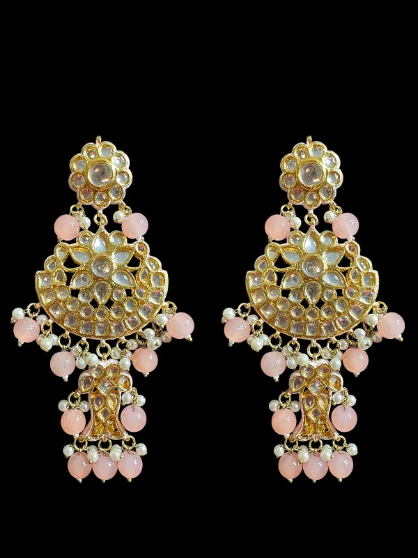 large earrings for women-Farwah large  Kundan earrings  - peach   ( READY TO SHIP )