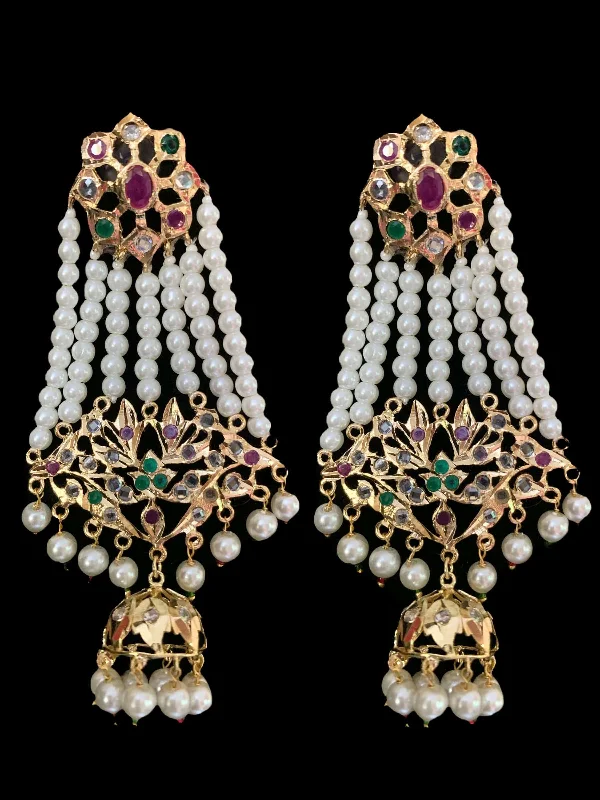 luxury diamond earrings for women-Inara jhoomar earrings in red green DER30   (SHIPS IN 4 WEEKS )