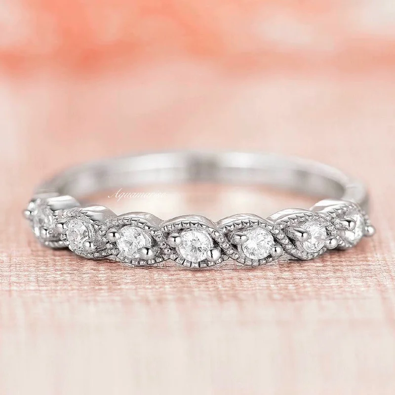 delicate rings for women-White Sapphire Band- Sterling Silver