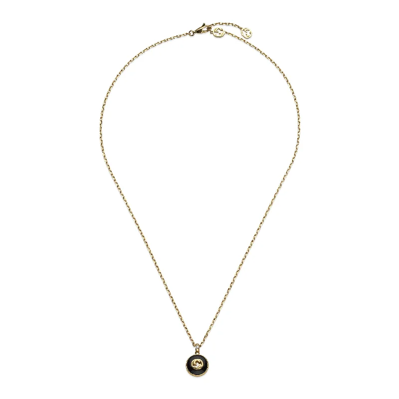 small pendant necklaces for women-Gucci Interlocking 18ct Yellow Gold Black Onyx Pendant