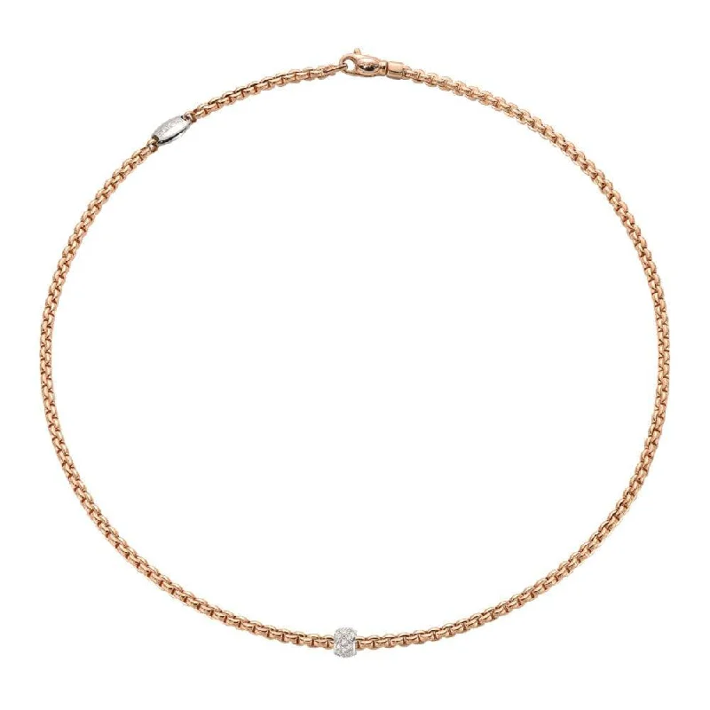 unique pendant necklaces for women-Eka 18ct Rose Gold Slim Collarette With White Gold Diamond Set Rondel