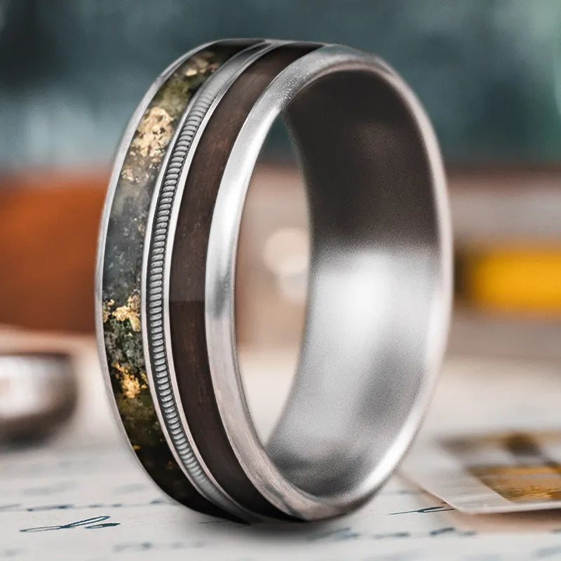 titanium rings for women-Custom Design - 3-Inlay Metal Center Ring LRmGRiezmwKlLougO1khL_6C