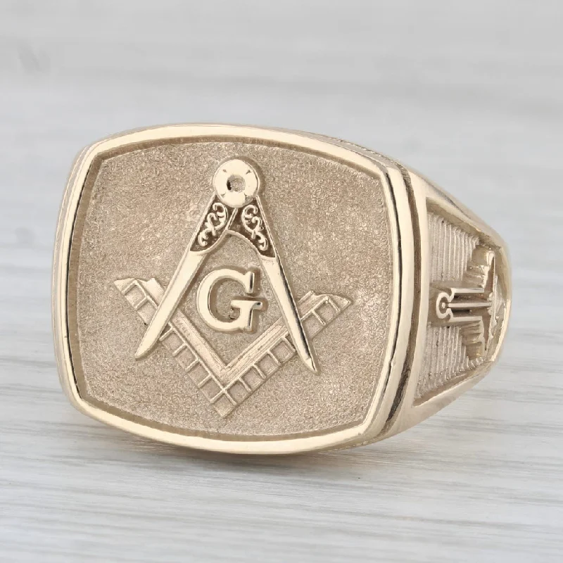 alternative engagement rings for women-Masonic Signet Ring 10k Yellow Gold Size 16.75 Square Compass Trowel Plumb