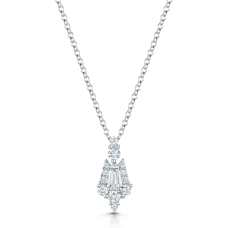 vintage-style necklaces for women-18ct White Gold Reflection Round Brilliant And Baguette Cut Diamond Pendant