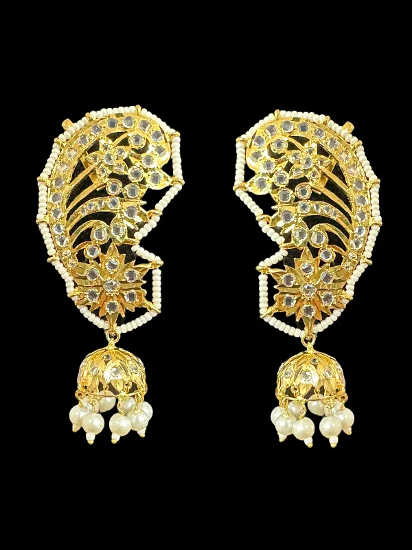 fashion earrings for women-DER535 Kaan phool jhumka earrings in pearls ( READY TO SHIP )