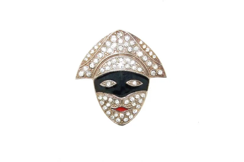 vintage pin brooches for women-Art Deco Brooch Pierot Puppet Clown Mask