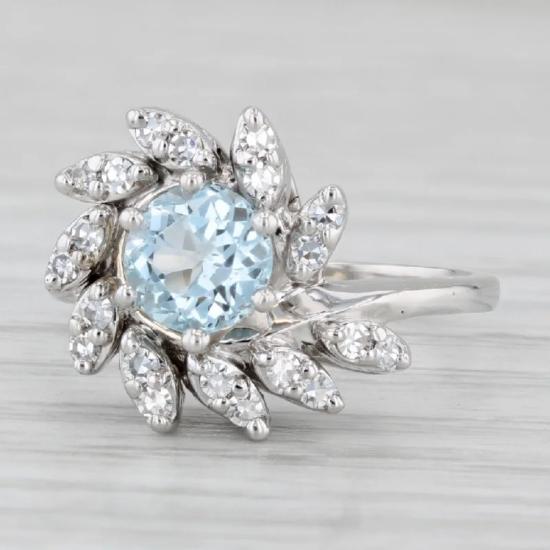 alternative engagement rings for women-1.25ctw Diamond Framed Blue Topaz Ring 14k White Gold Size 6.25